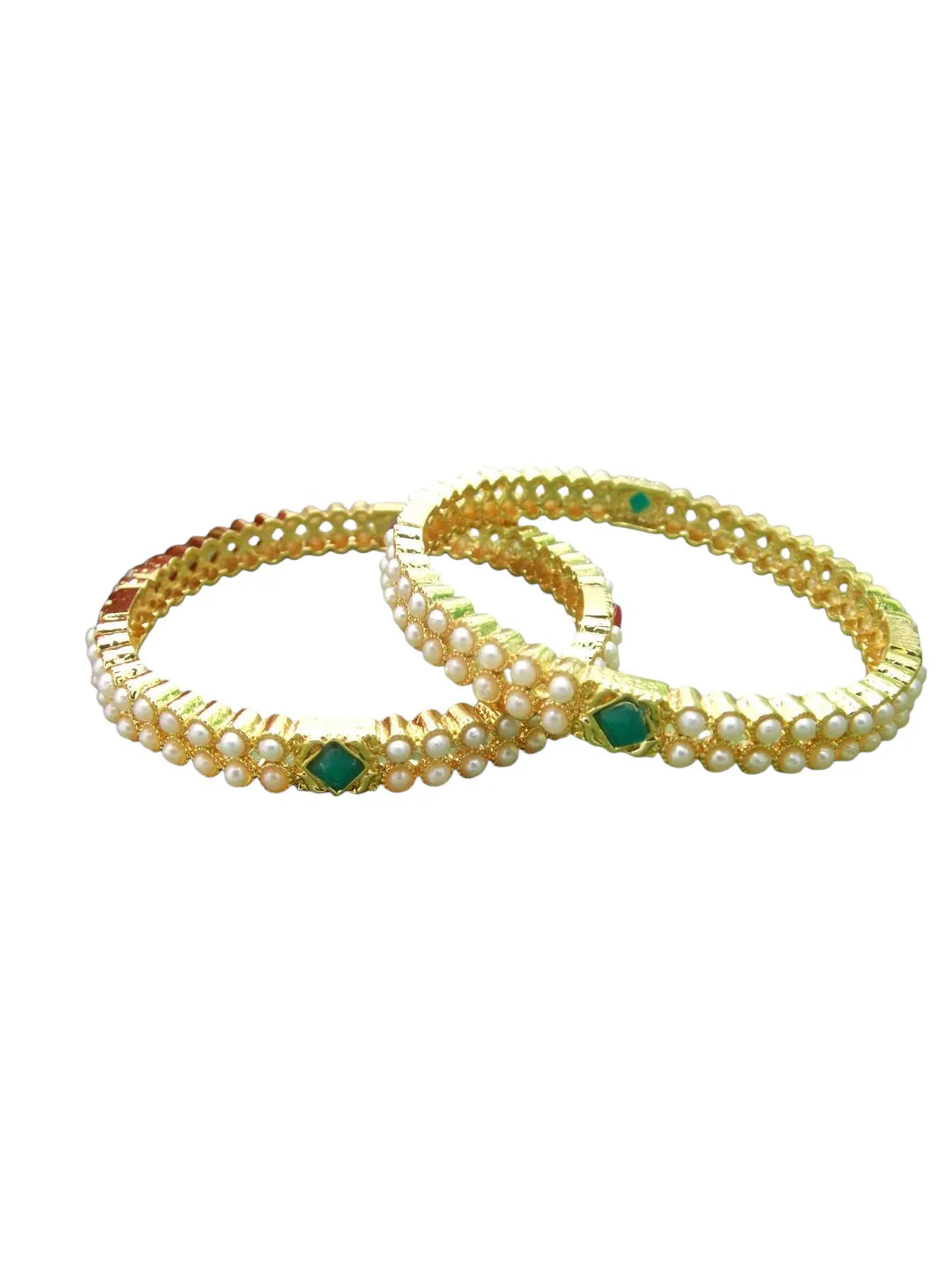 Set Of 2 Gold-Plated Stone & Beads Studded Bangles Set