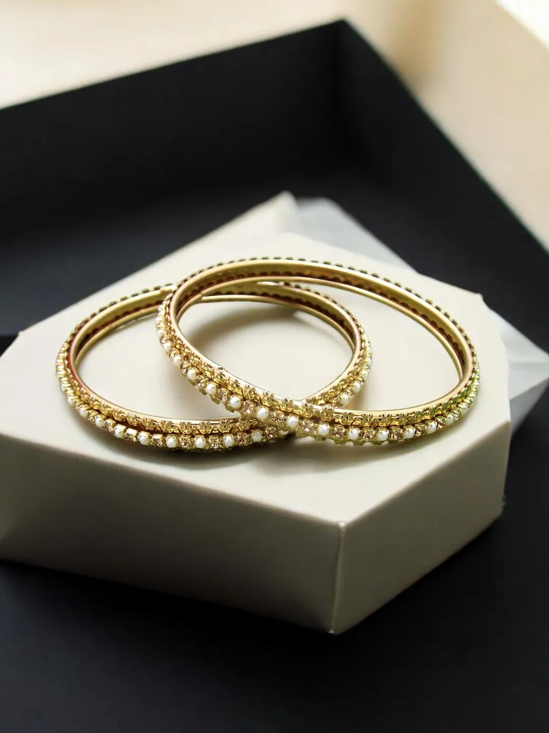 Set Of 2 Gold-Plated Beads Stud Bangles Set