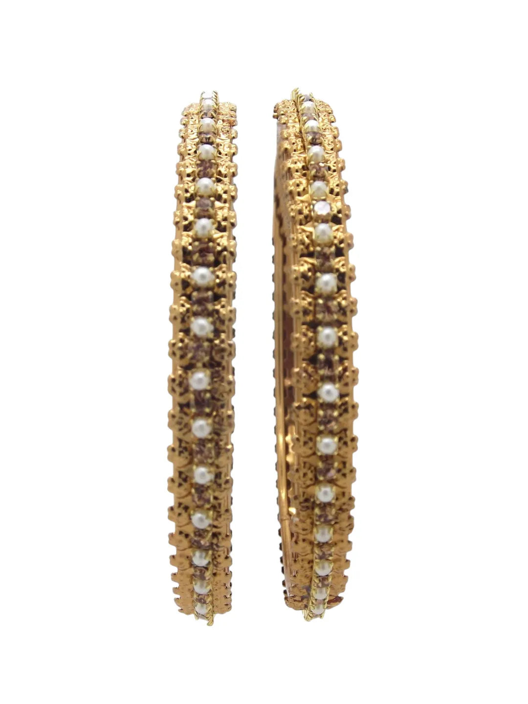Set Of 2 Gold-Plated Beads Stud Bangles Set