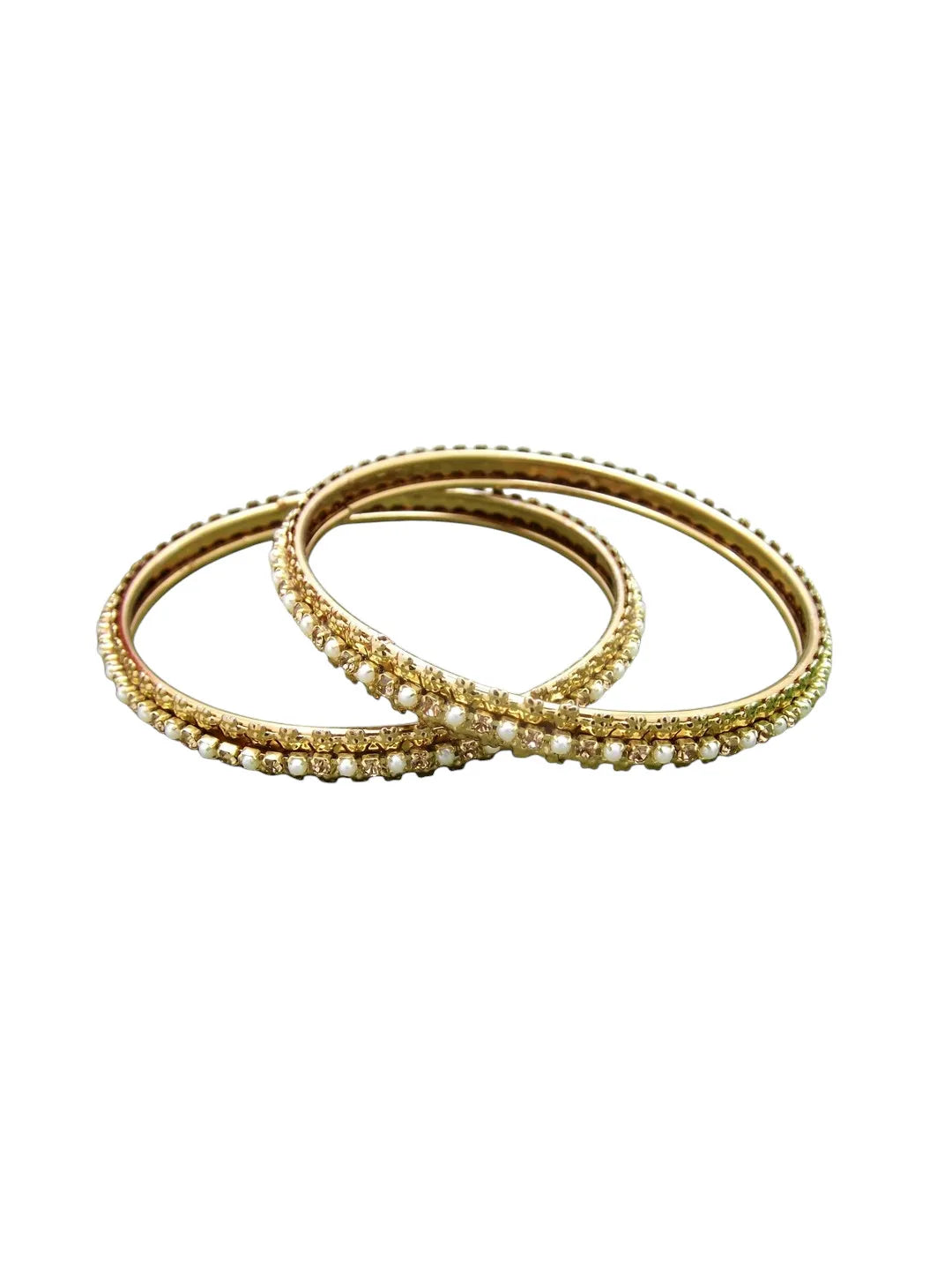 Set Of 2 Gold-Plated Beads Stud Bangles Set