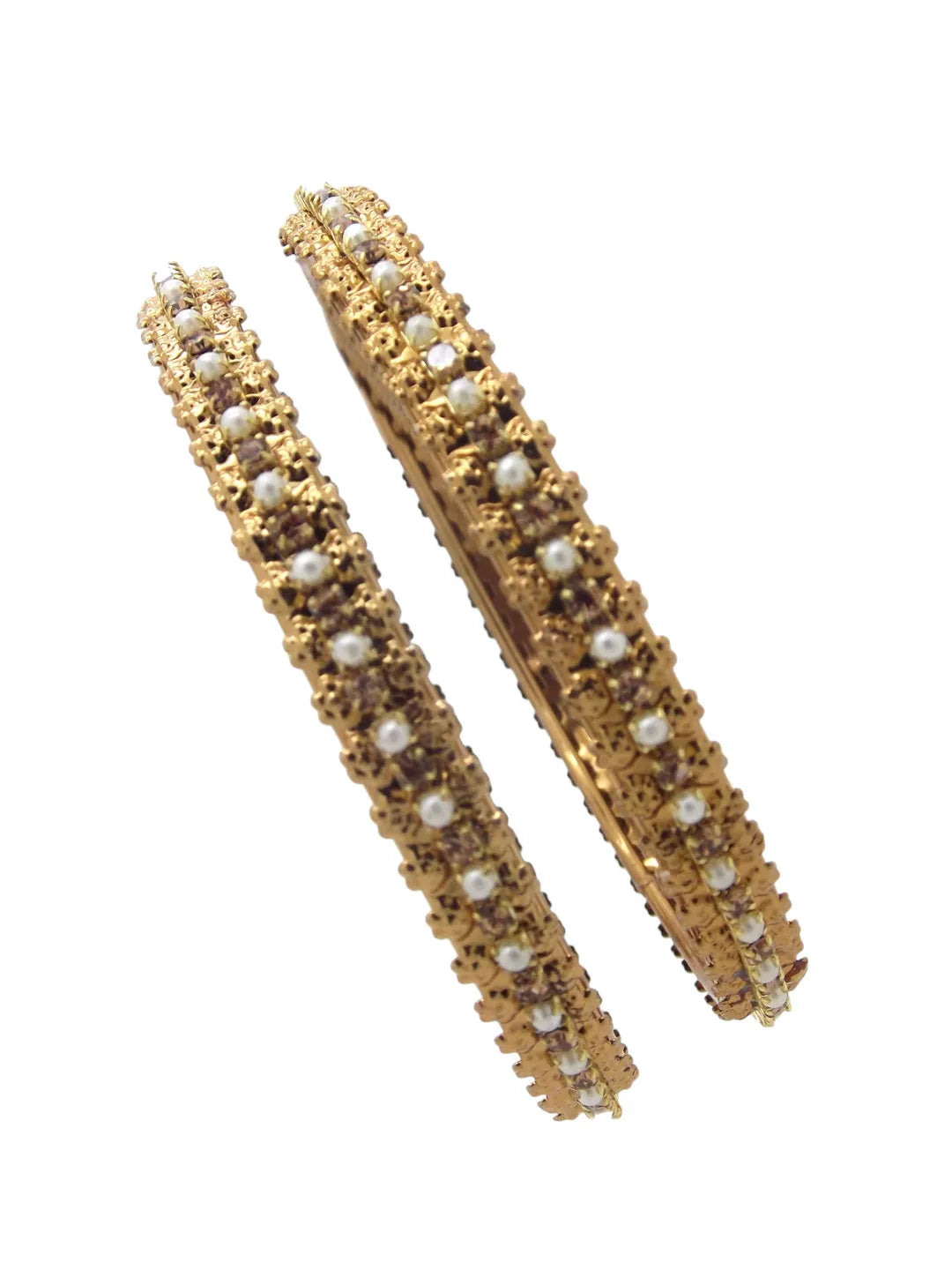 Set Of 2 Gold-Plated Beads Stud Bangles Set