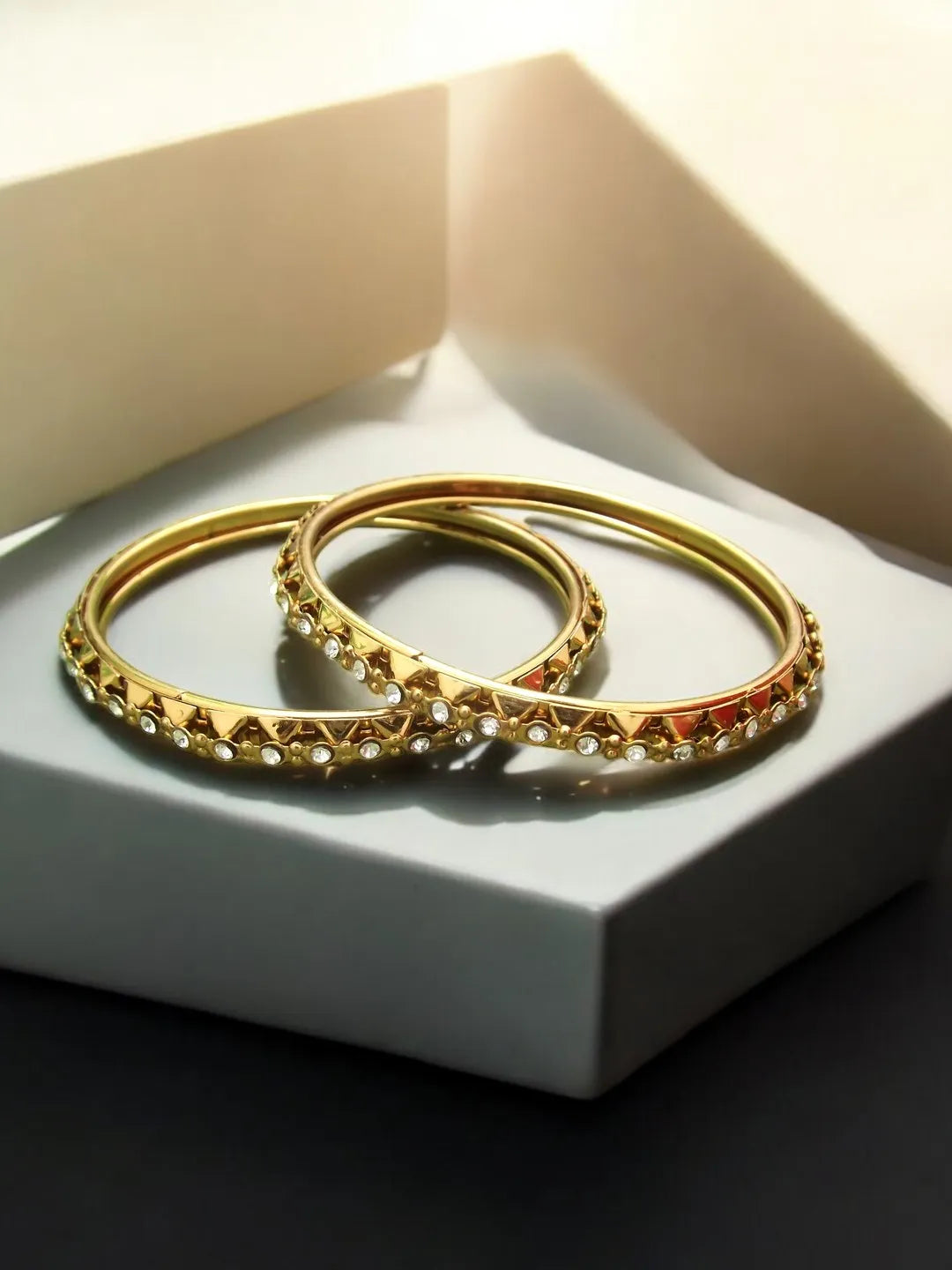 Set Of 2 Gold-Plated Cubic Zirconia Studded Bangles Set