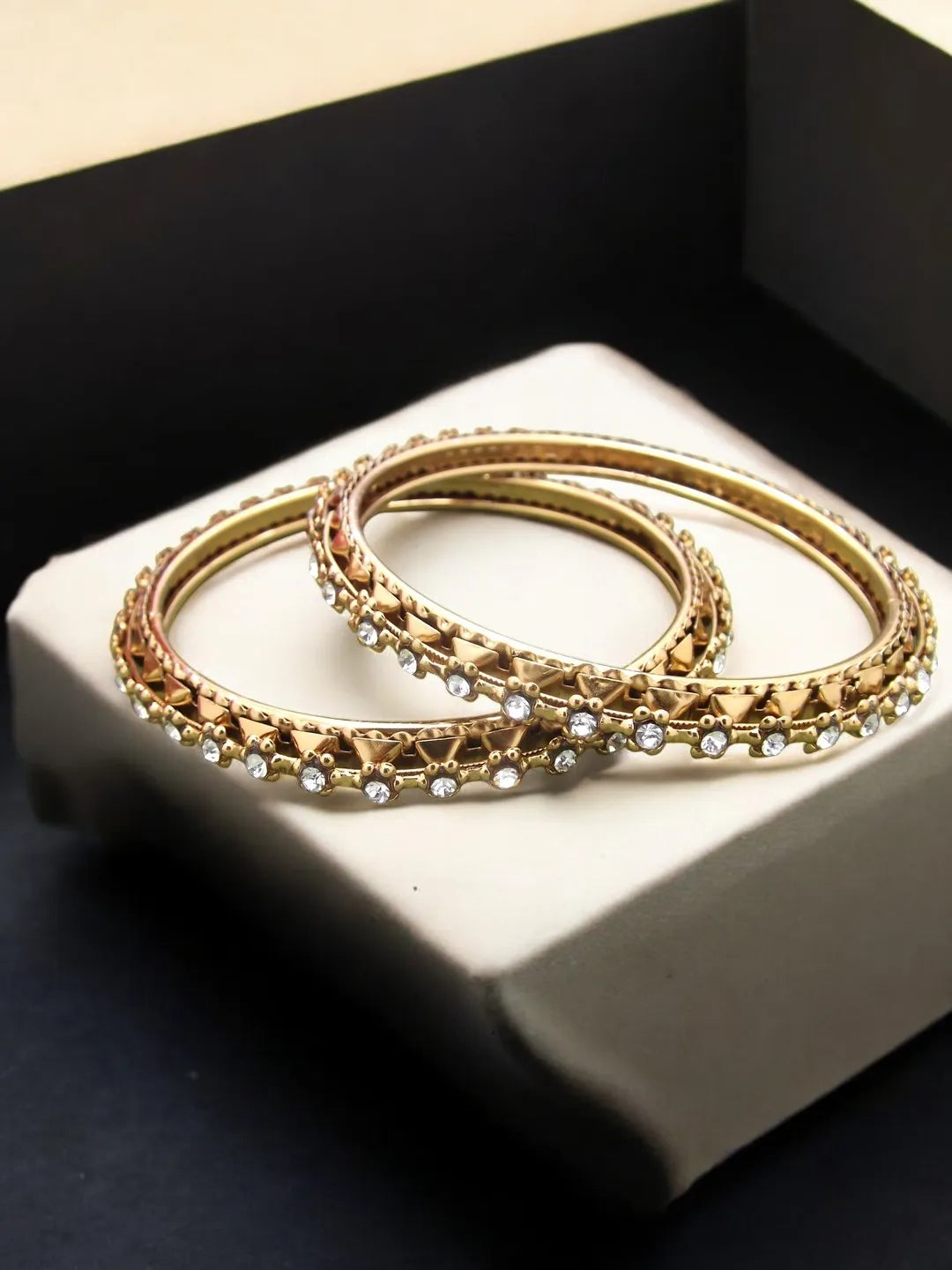 Set Of 2 Gold-Plated Cubic Zirconia Studded Bangles Set
