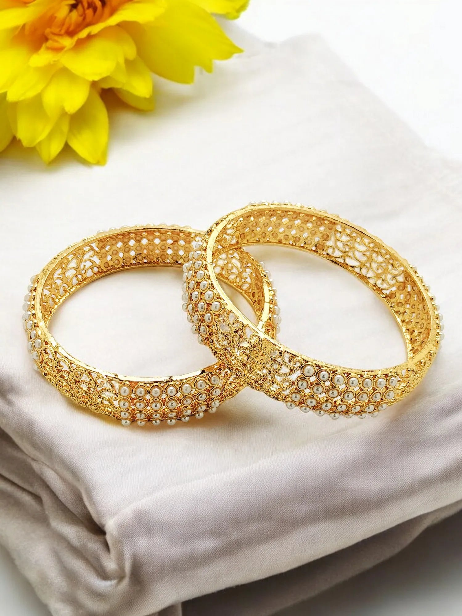 Set Of 2 Gold Plated Artificial Beads Bangles
