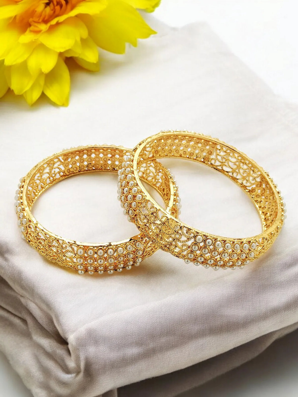 Set Of 2 Gold Plated Artificial Beads Bangles