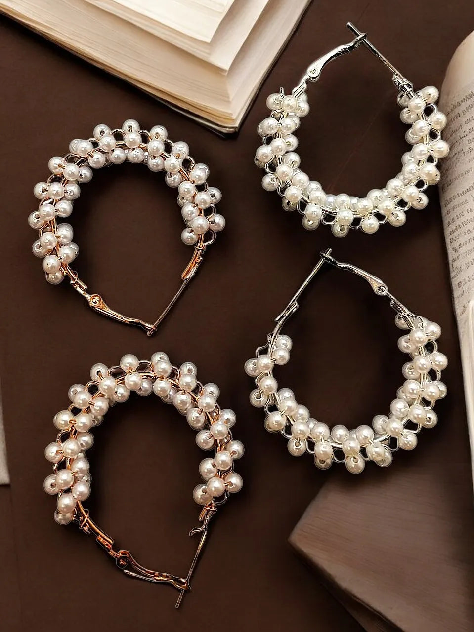Set Of 2 Multicolour Gold & Silver Beads Hoop Earrings