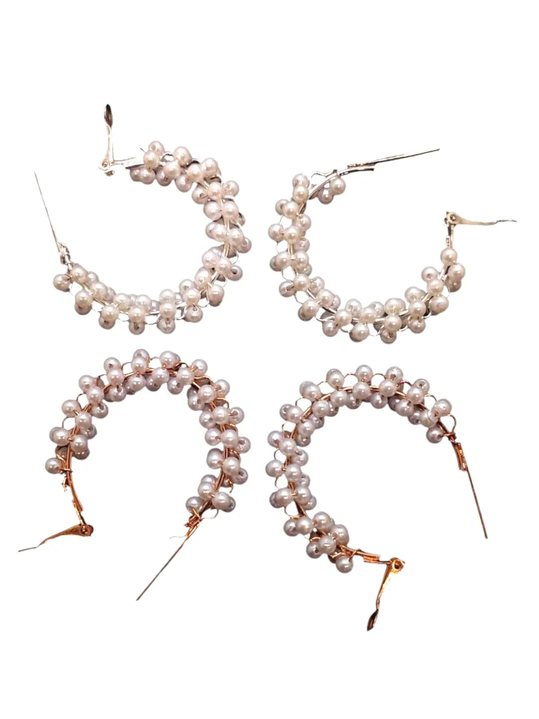 Set Of 2 Multicolour Gold & Silver Beads Hoop Earrings