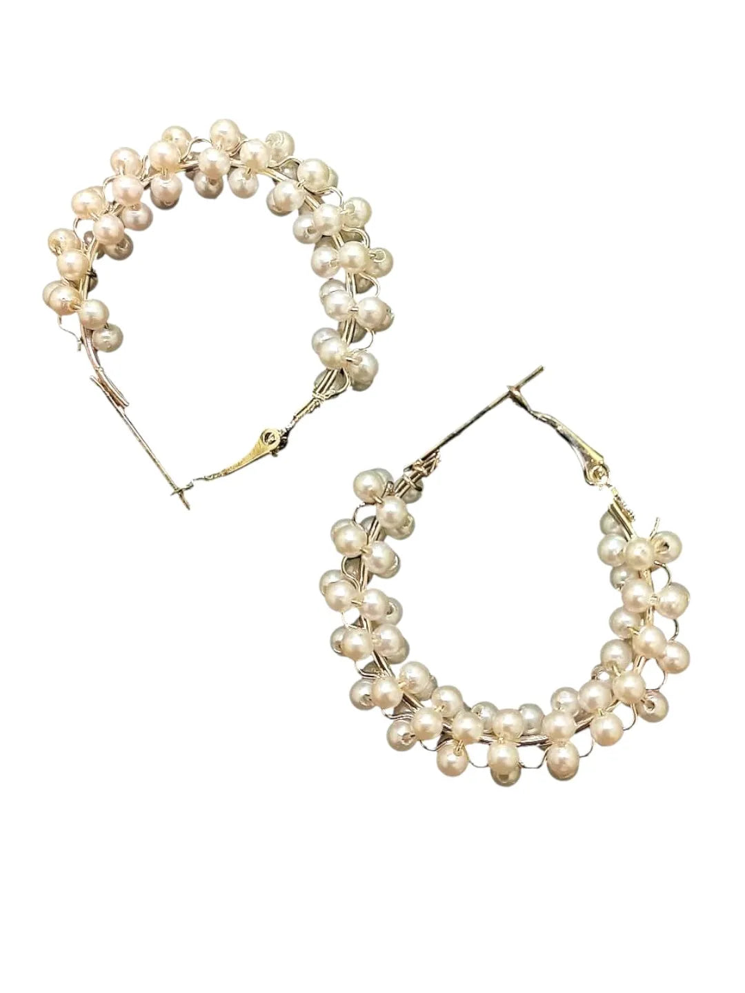 Set Of 2 Multicolour Gold & Silver Beads Hoop Earrings