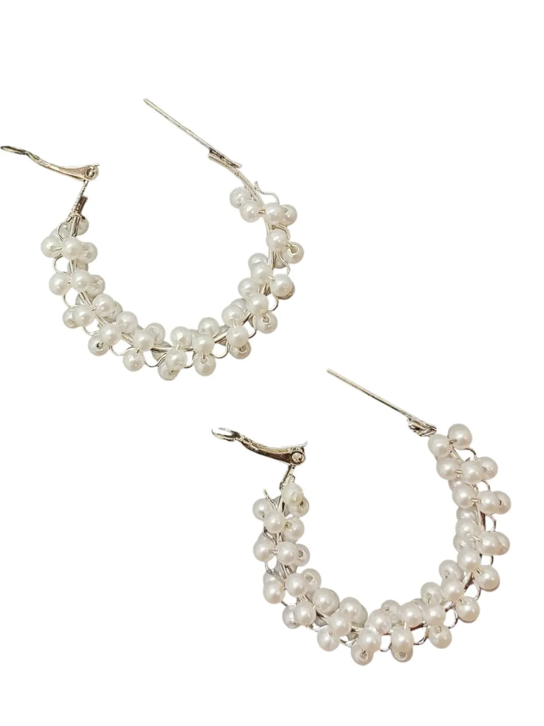 Set Of 2 Multicolour Gold & Silver Beads Hoop Earrings