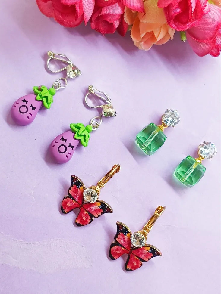 Set of 3 Gold-Plated Quirky Drop Earrings