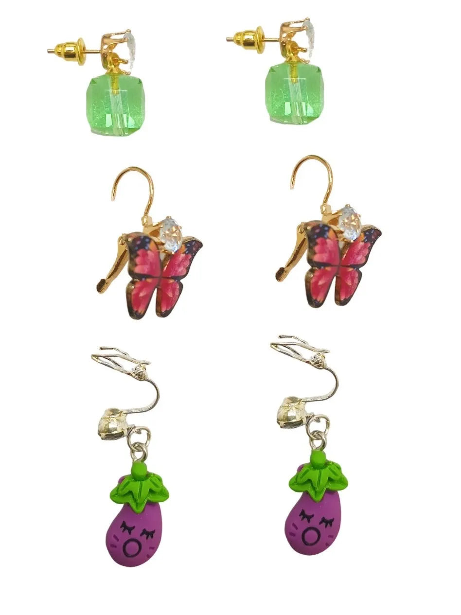 Set of 3 Gold-Plated Quirky Drop Earrings