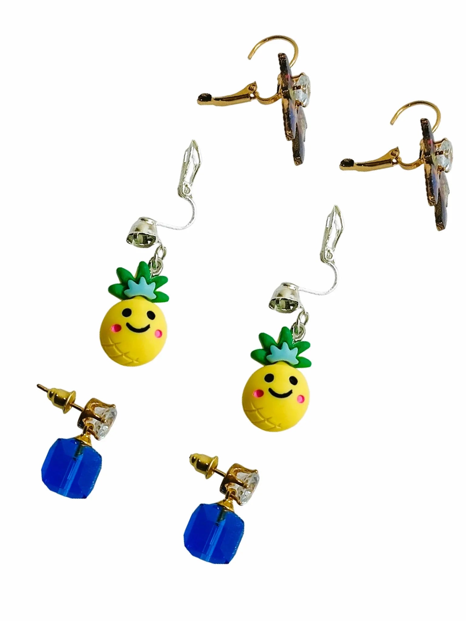 Set of 3 Gold-Plated Vibrant Charm Drop Earrings