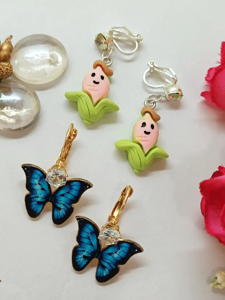 Set of 2 Gold-Plated Nature-Inspired Drop Earrings