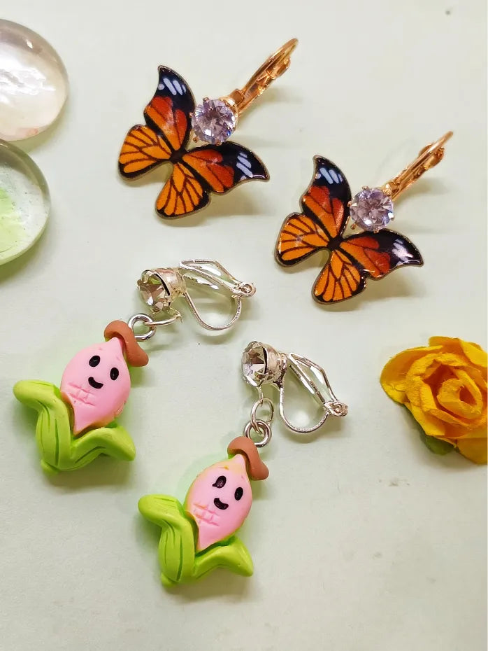 Set of 2 Gold-Plated Vibrant Whimsy Drop Earrings