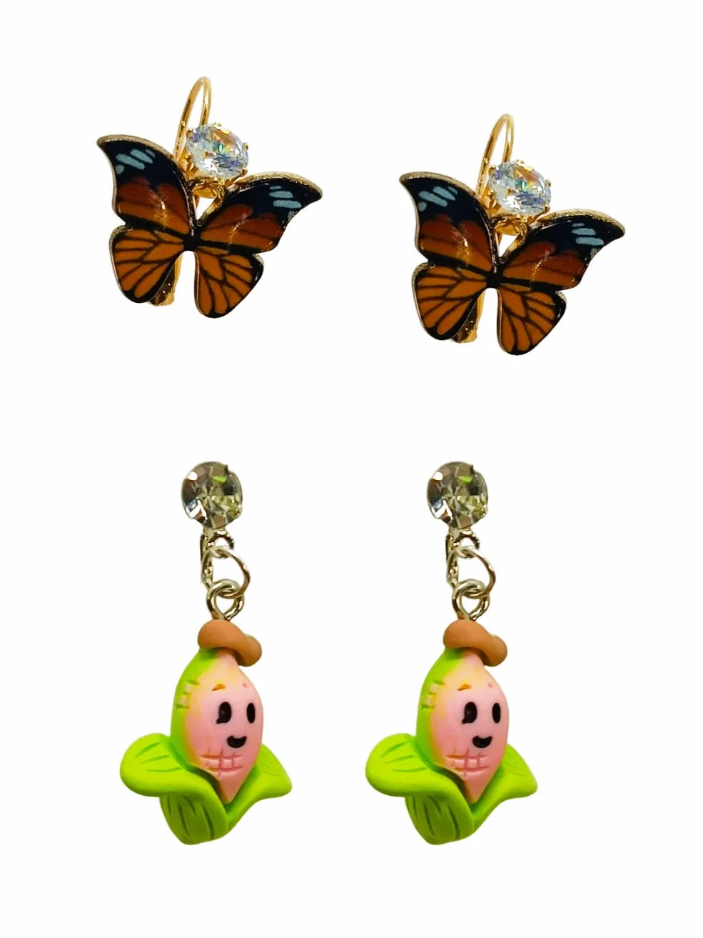 Set of 2 Gold-Plated Vibrant Whimsy Drop Earrings