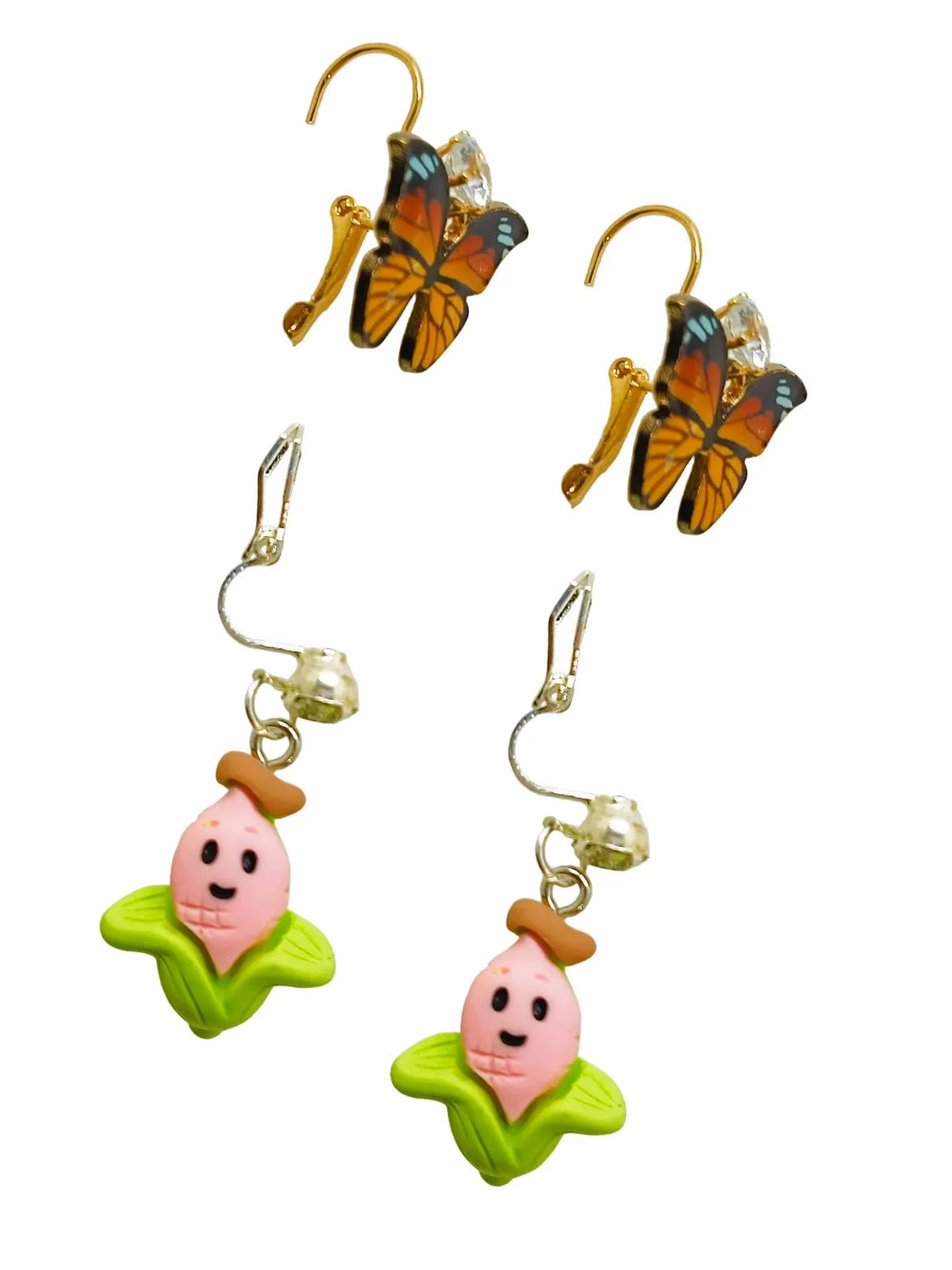 Set of 2 Gold-Plated Vibrant Whimsy Drop Earrings
