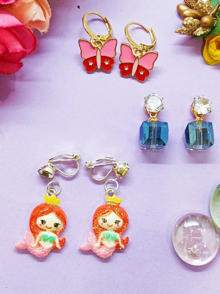 Set Of 3 Silver-Plated Cubic Zirconia Quirky Drop Earrings