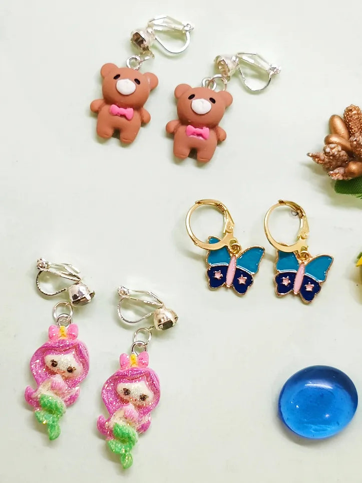 Set Of 3 Silver-Plated Quirky Drop Earrings