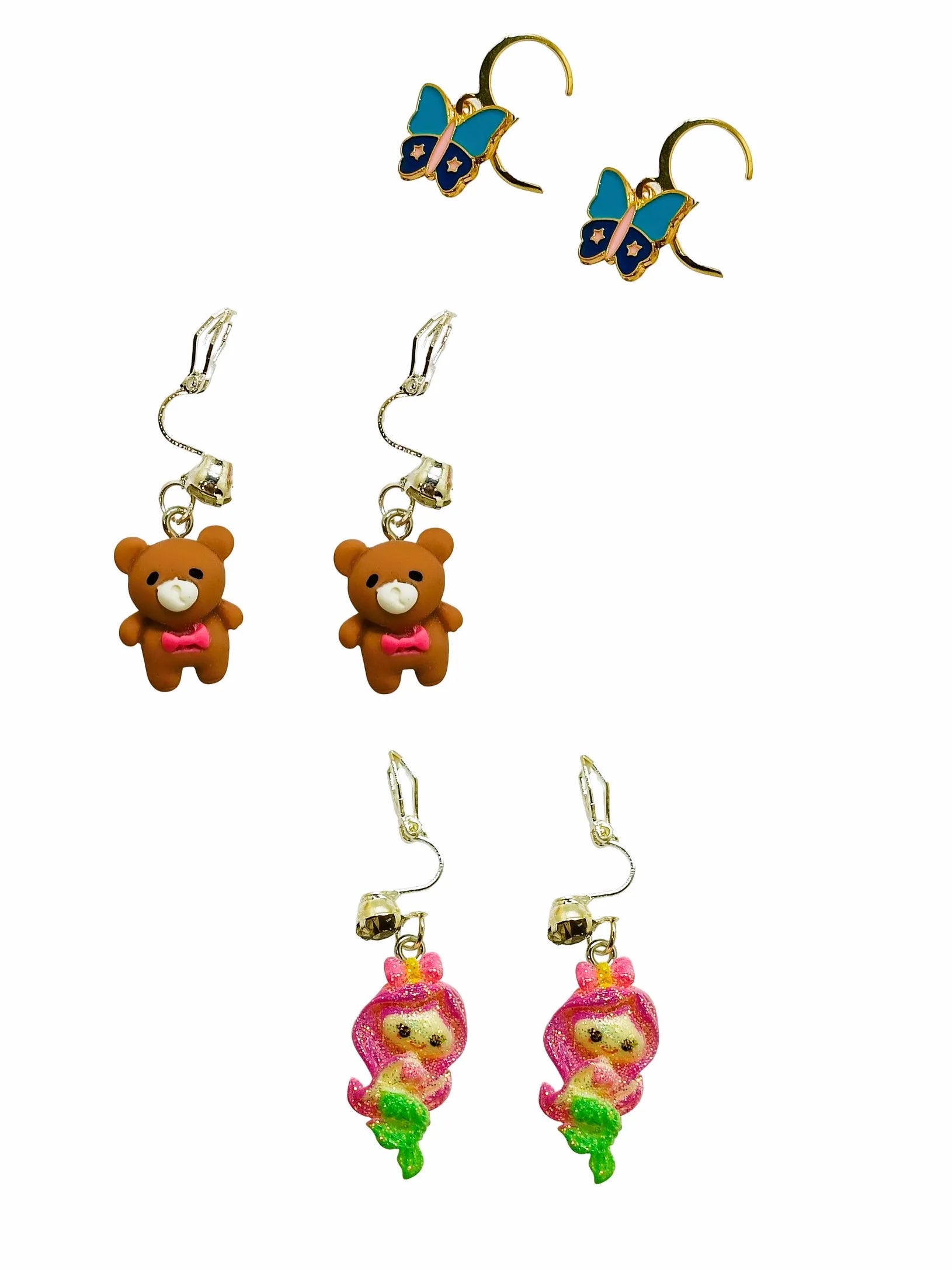 Set Of 3 Silver-Plated Quirky Drop Earrings