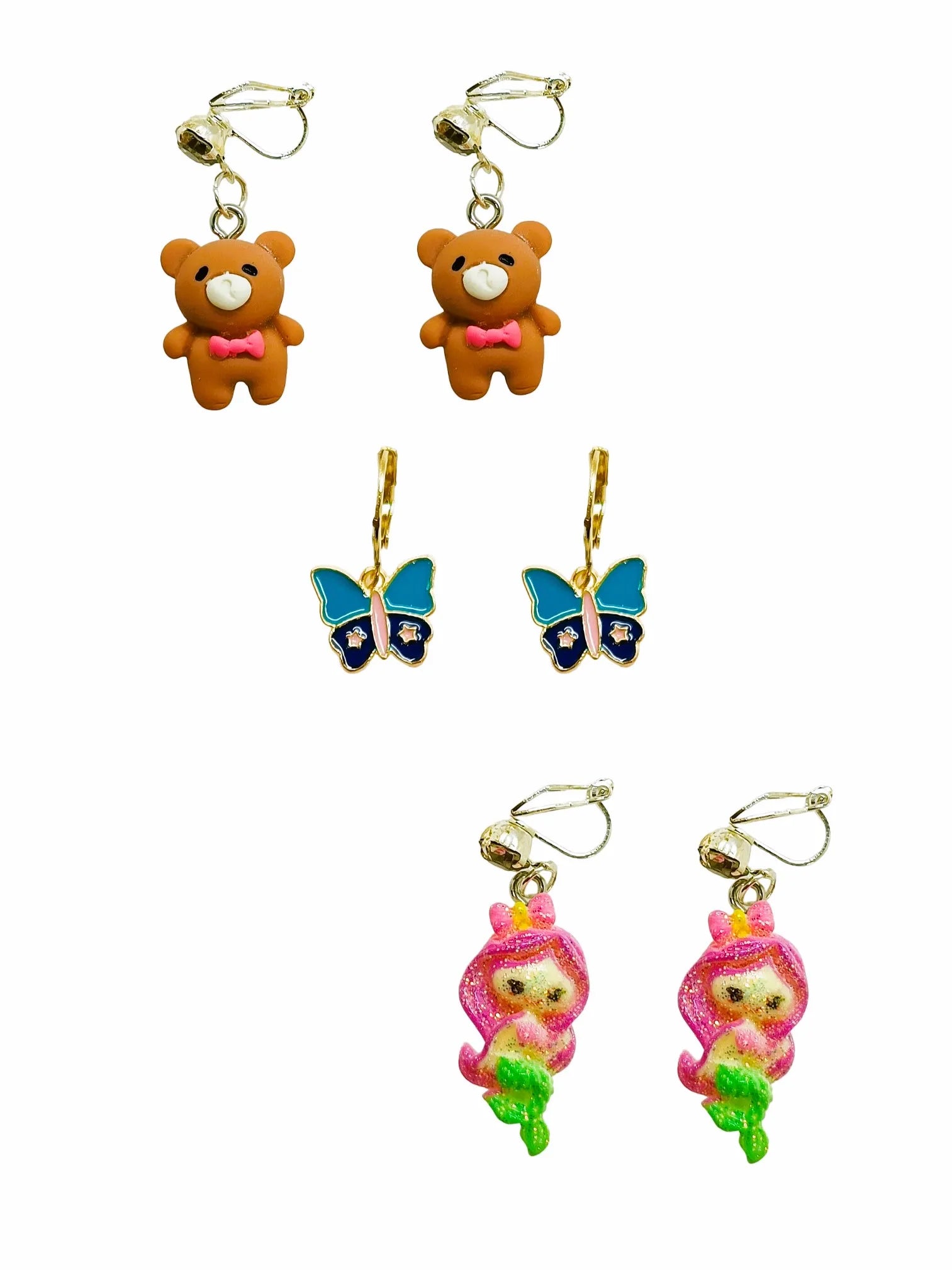 Set Of 3 Silver-Plated Quirky Drop Earrings