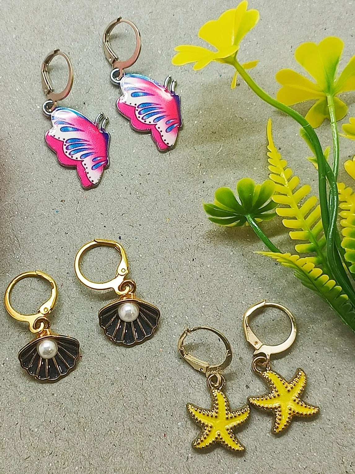 Set Of 3 Gold-Plated Contemporary Drop Earrings