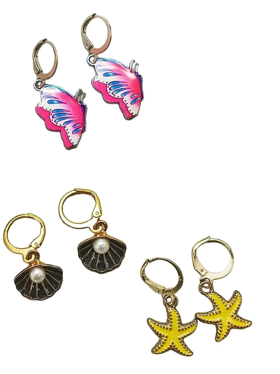 Set Of 3 Gold-Plated Contemporary Drop Earrings