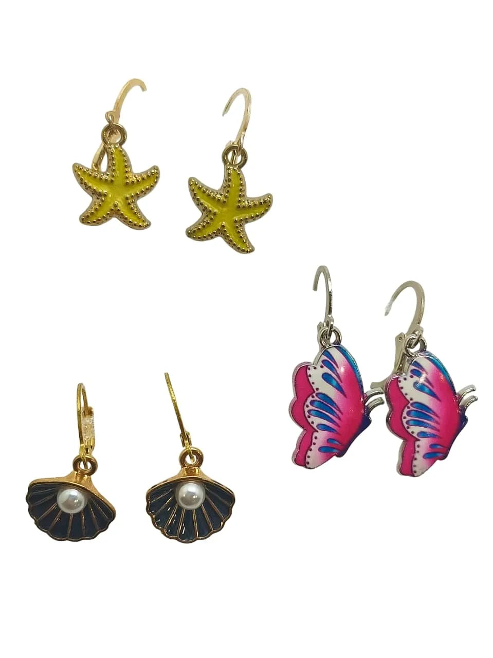 Set Of 3 Gold-Plated Contemporary Drop Earrings