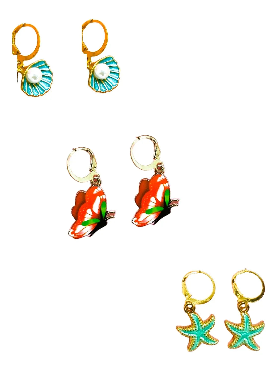 Set Of 3 Gold-Plated Contemporary Drop Earrings