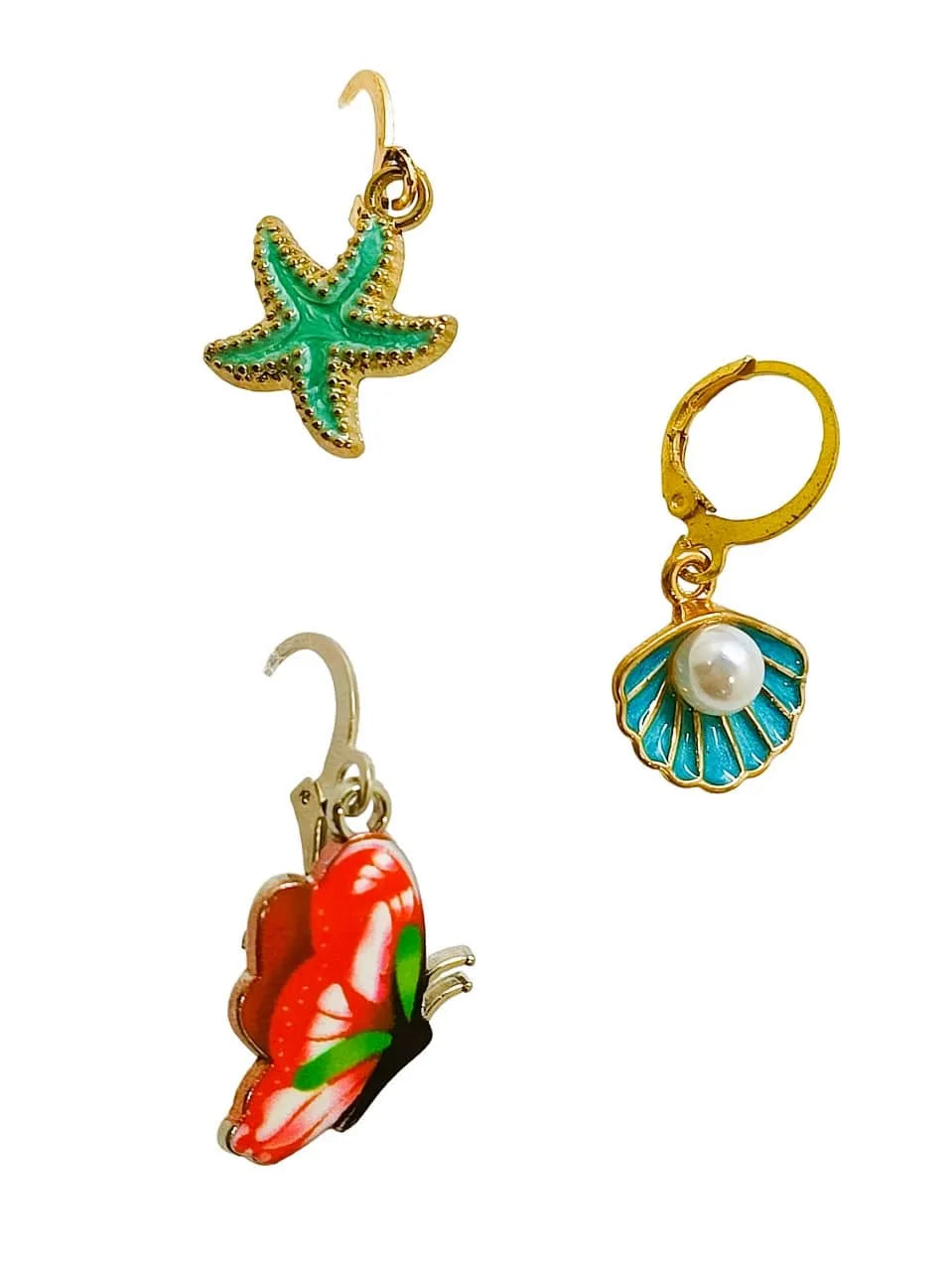 Set Of 3 Gold-Plated Contemporary Drop Earrings