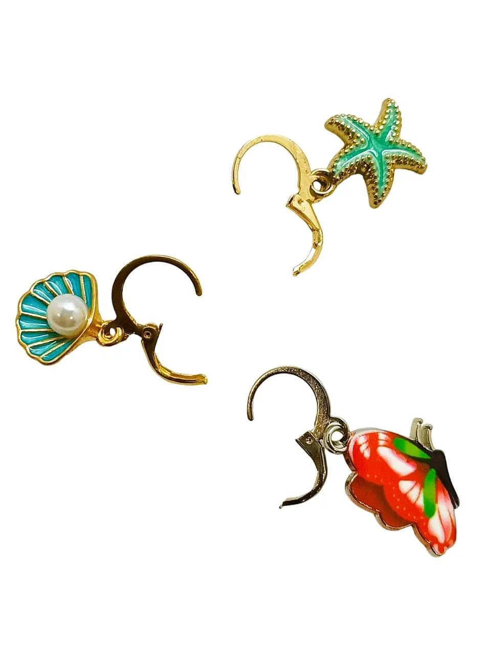 Set Of 3 Gold-Plated Contemporary Drop Earrings