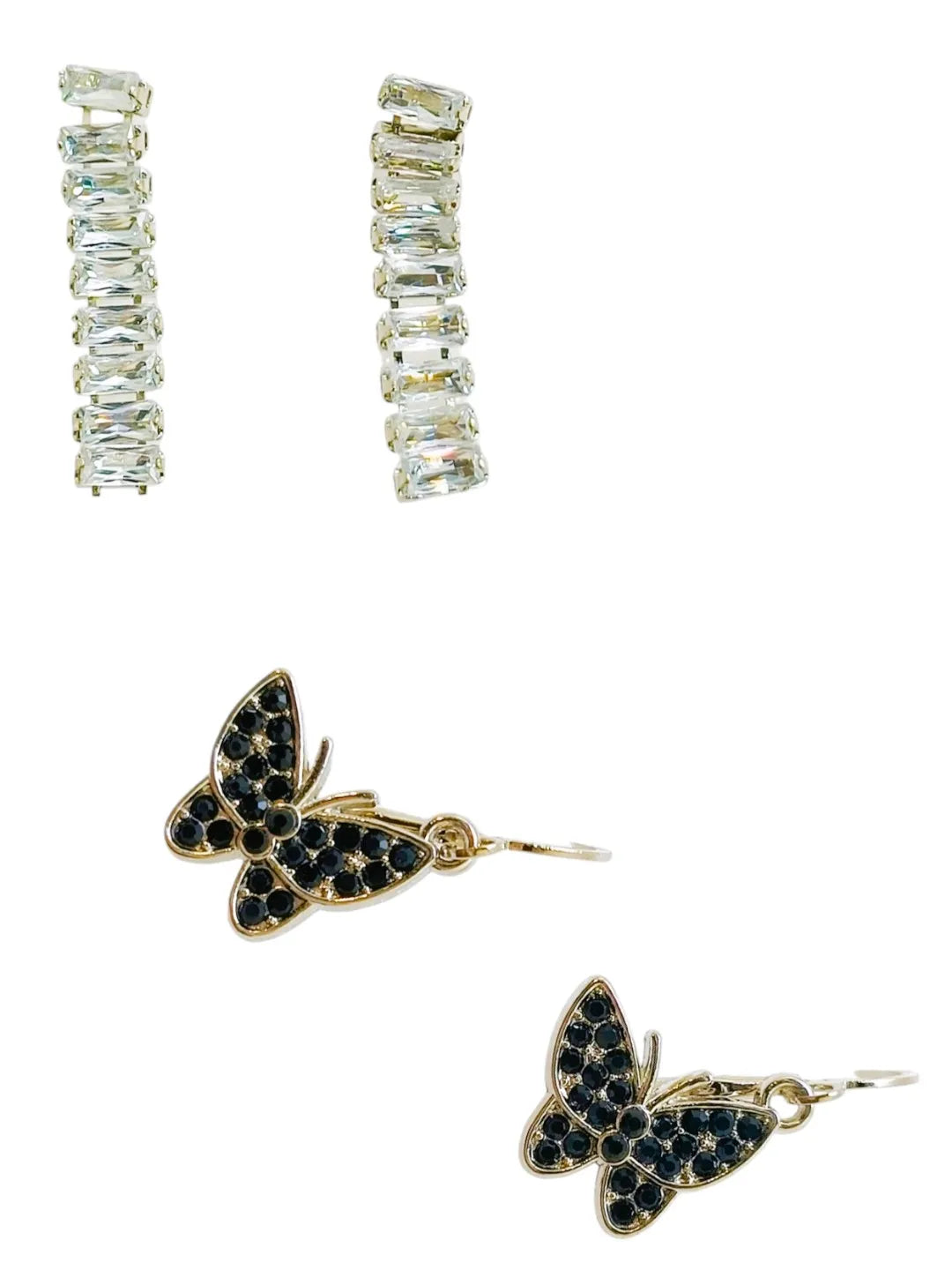 Black Butterfly and CZ Fusion Earrings Set of 2