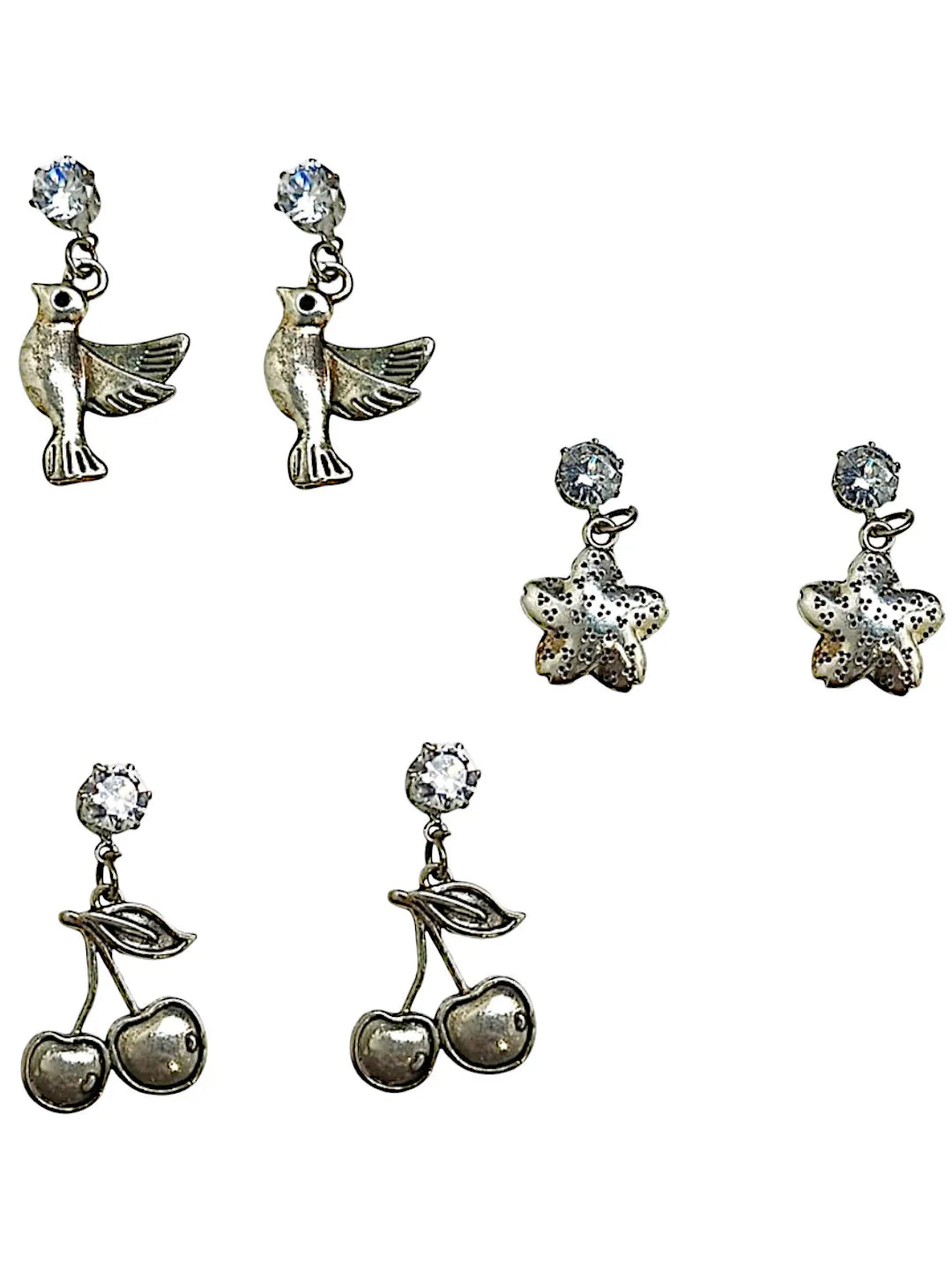 Set of 3 Silver Plated Cubic Zirconia Drop Earrings