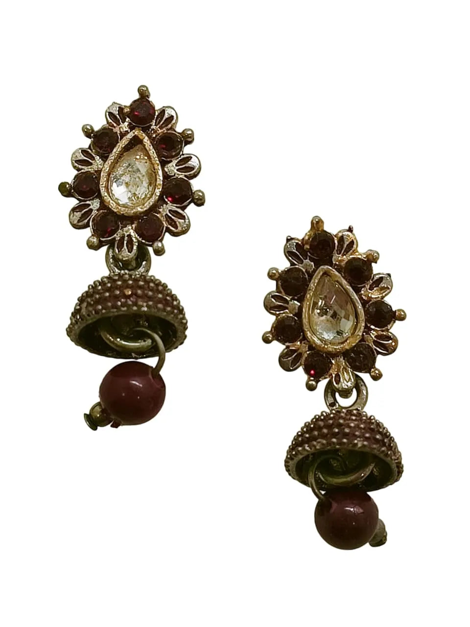 Set Of 3 Gold-Plated Stone Studded Dome Shaped Jhumkas