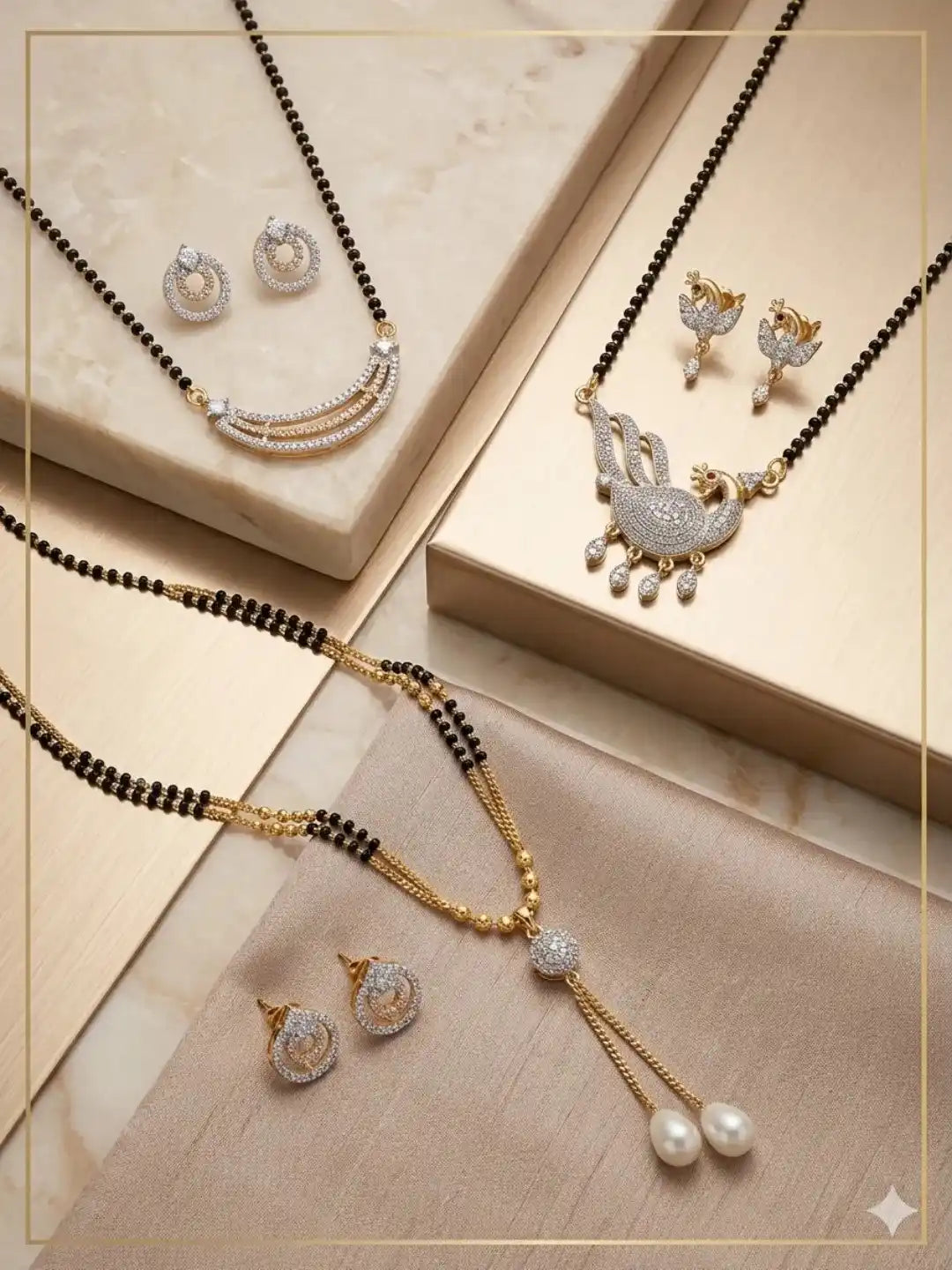 Set of 3 Gold-Plated AD Studded Mangalsutras