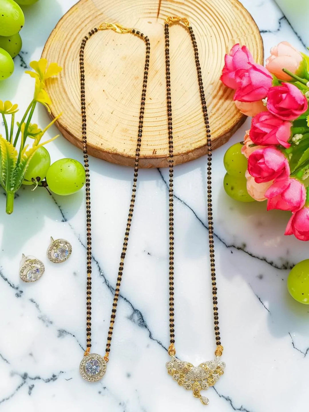 Set Of 2 Gold-Plated Cubic Zircon Stylish Mangalsutra Set