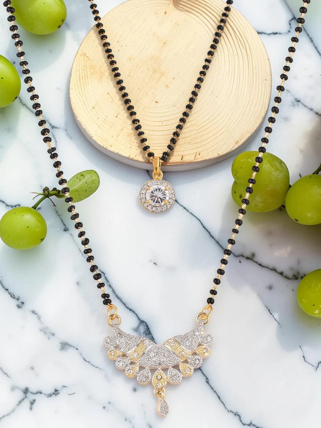 Set Of 2 Gold-Plated Cubic Zircon Stylish Mangalsutra Set