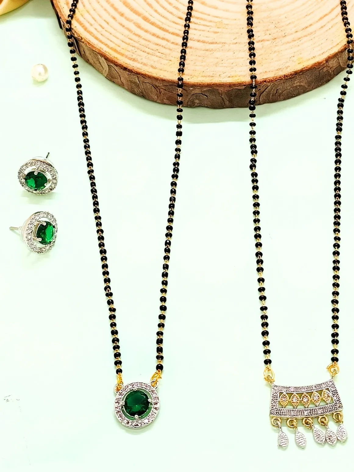Set of 2 Gold-Plated Studded and Beaded Mangalsutras