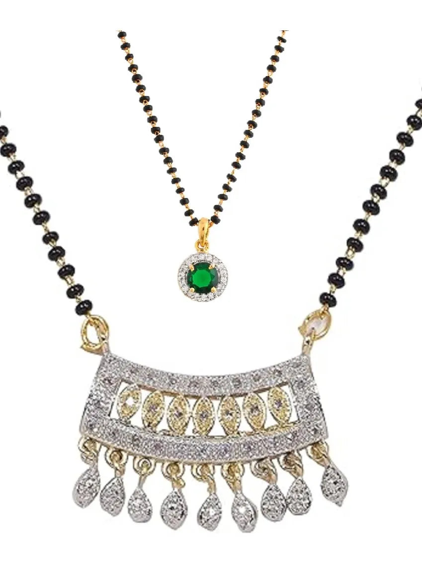 Set of 2 Gold-Plated Studded and Beaded Mangalsutras
