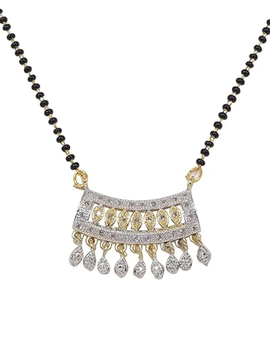 Set of 2 Gold-Plated Studded and Beaded Mangalsutras