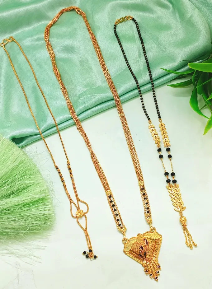 Set of 3 Gold-Plated Beaded Triple Mangalsutras