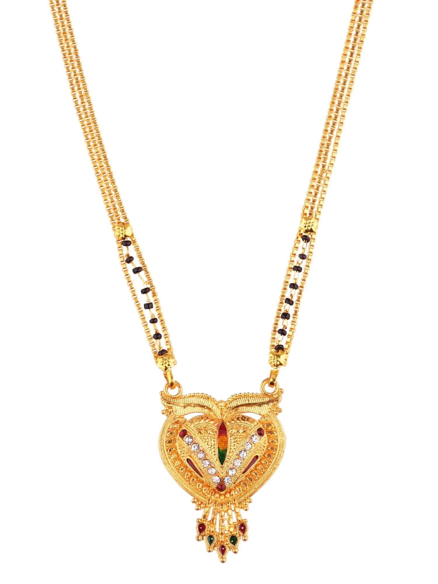 Set of 3 Gold Plated Artificial Stones and Beads Mangalsutra