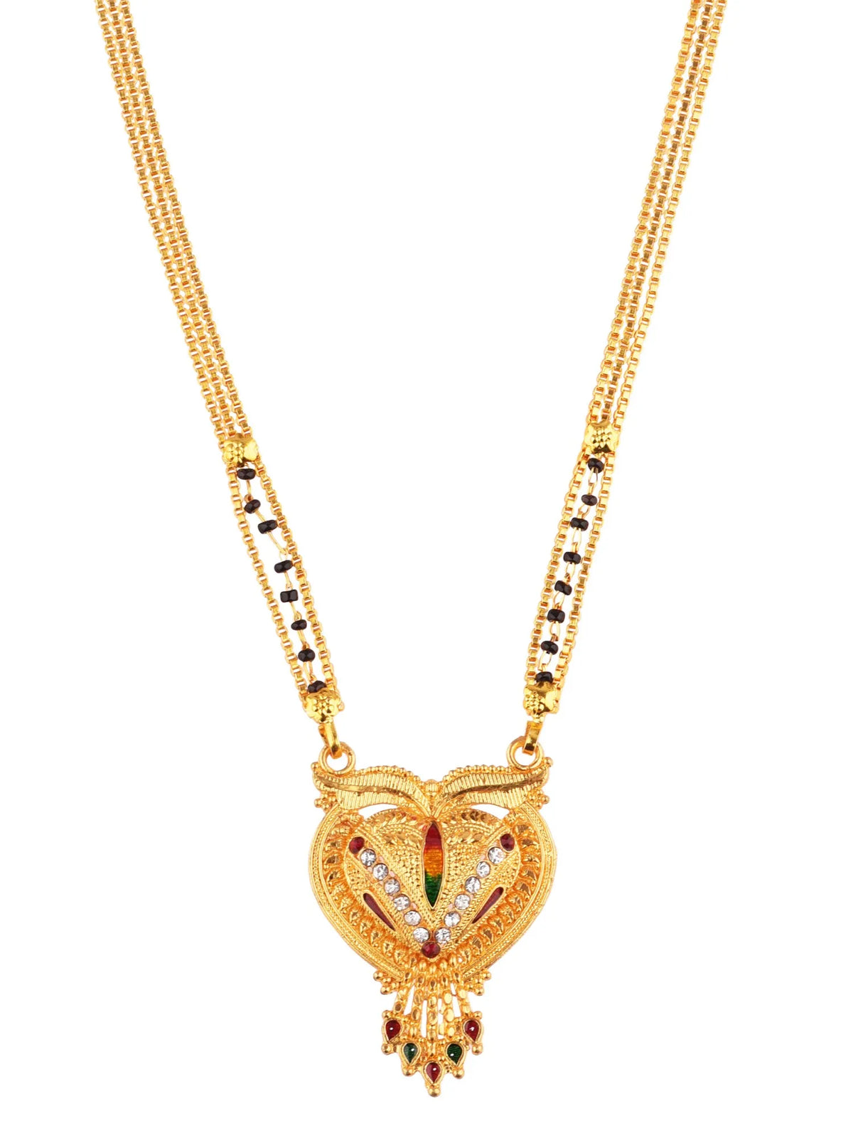 Set of 3 Gold Plated Artificial Stones and Beads Mangalsutra