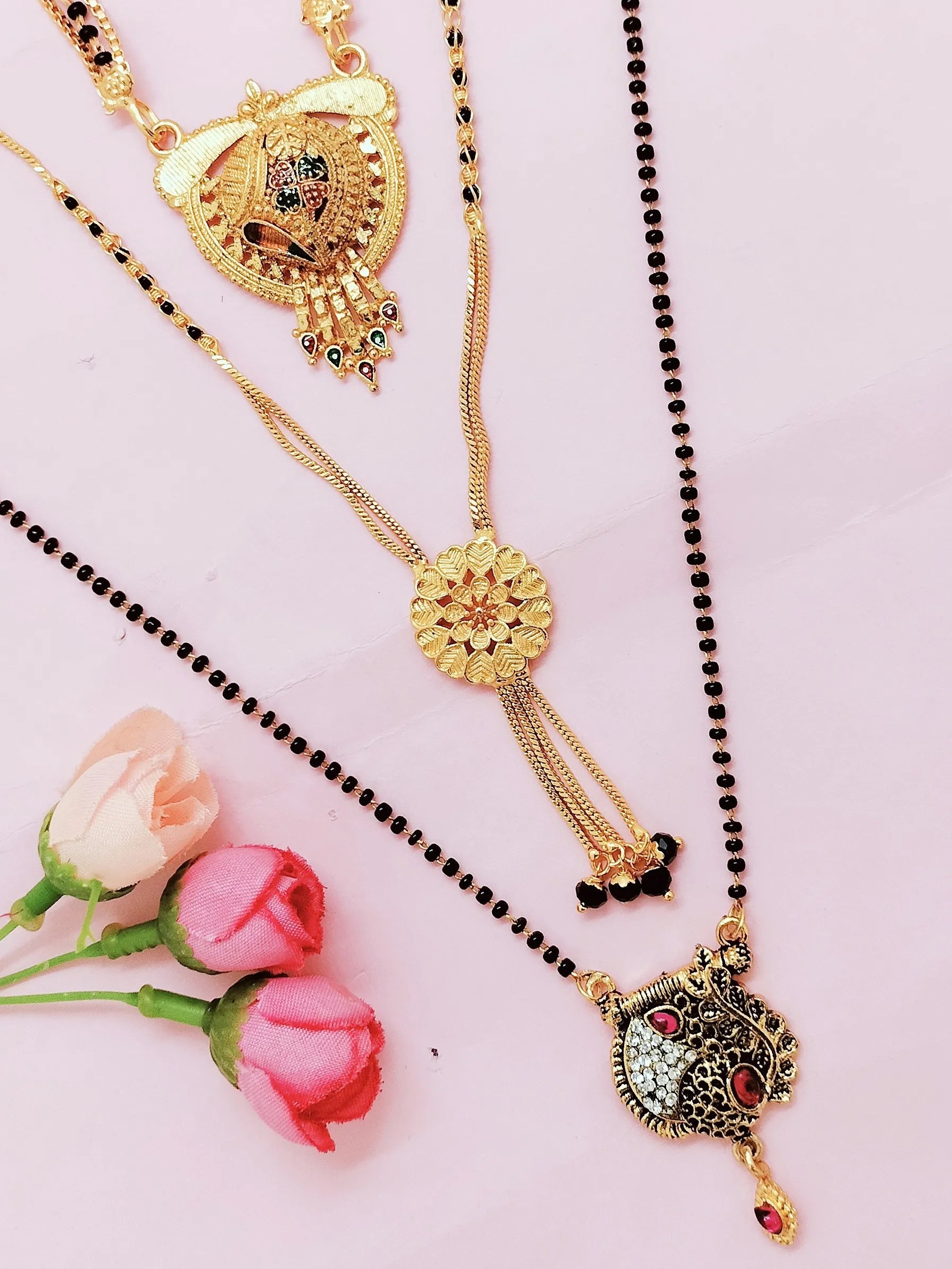 Set of 3 Gold-Plated Beaded Mangalsutras