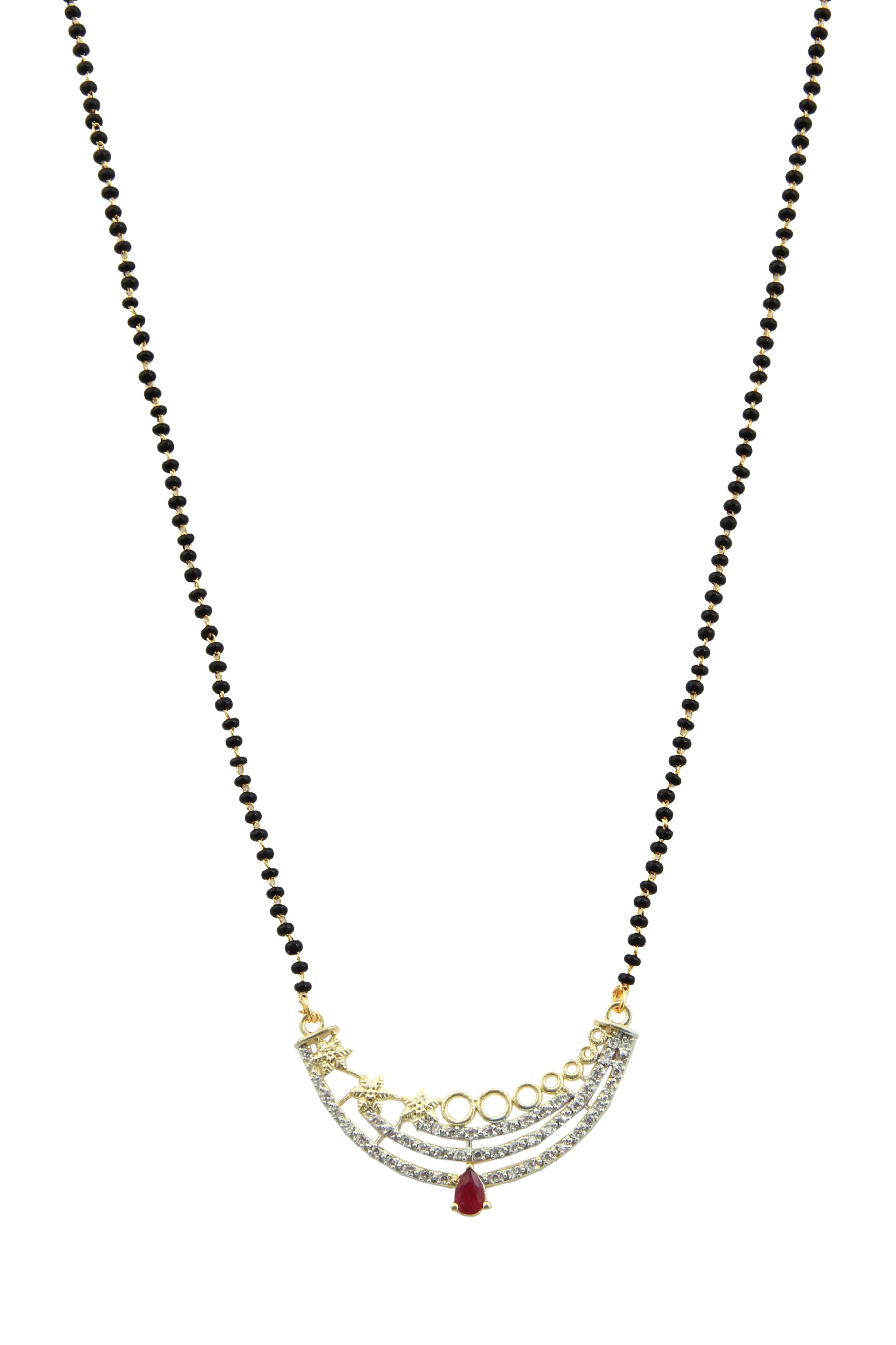 Set of 3 Gold Plated Artificial Stones & Beads Mangalsutra