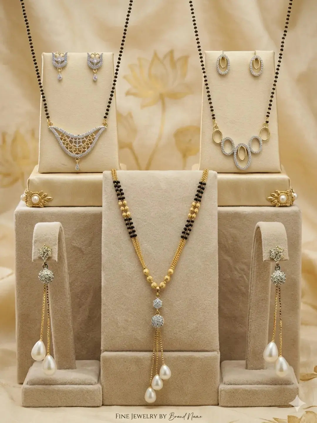 Set of 3 Gold-Plated American Diamond Studded and Beaded Mangalsutras