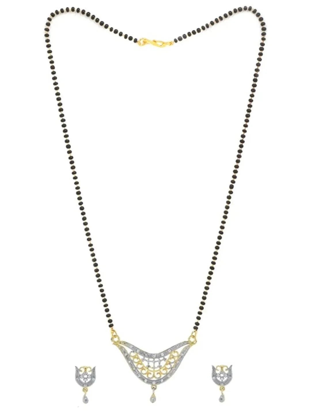 Set of 3 Gold-Plated American Diamond Studded and Beaded Mangalsutras