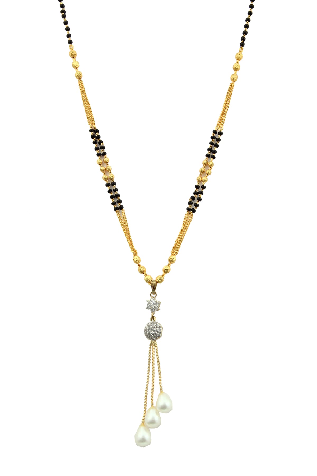 Set of 3 Gold-Plated American Diamond Studded and Beaded Mangalsutras