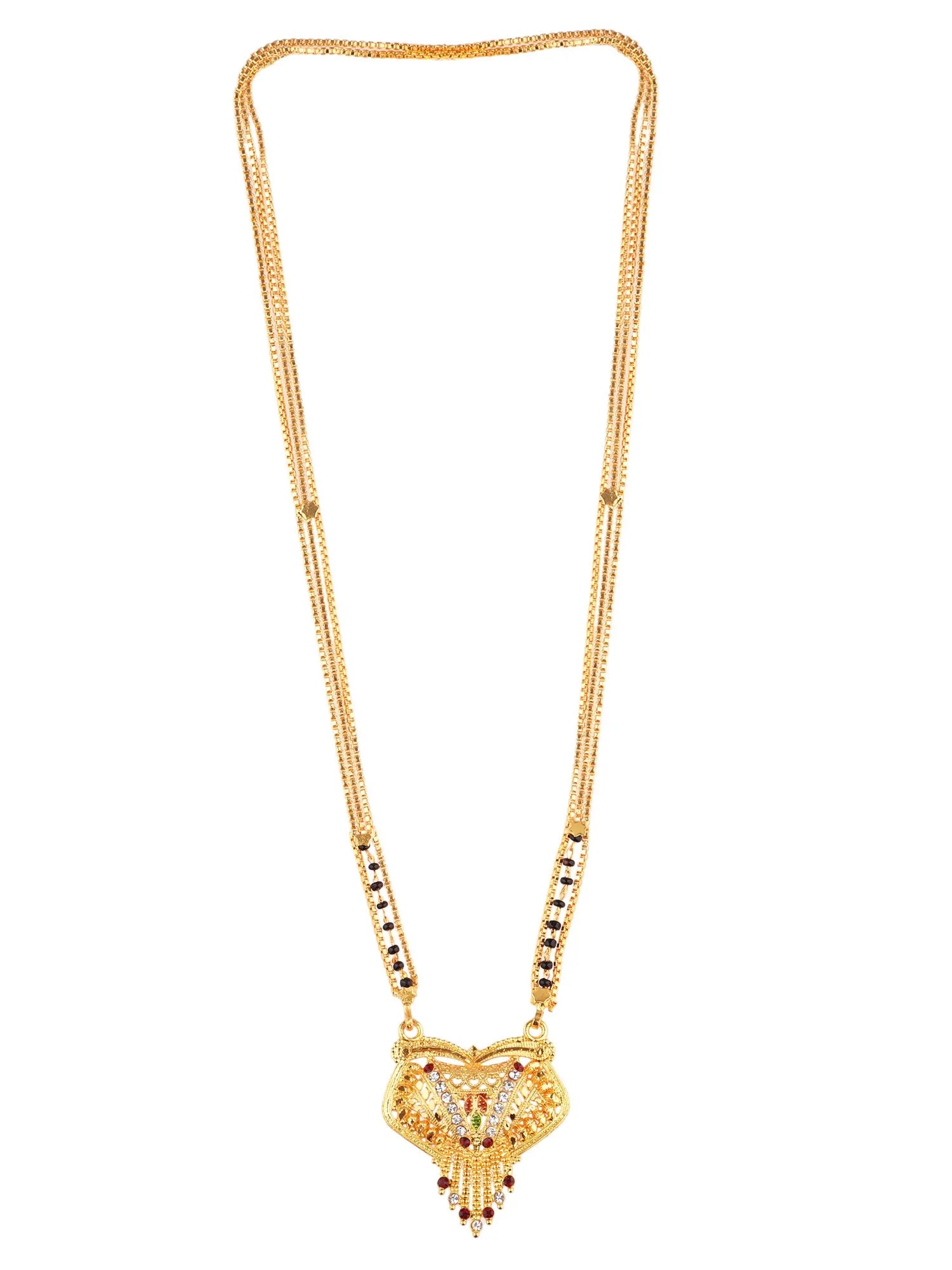 Set of 3 Gold-Plated Studded and Beaded Mangalsutras
