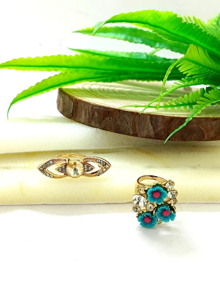 Set of 2 Gold-Plated CZ-Studded Finger Ring