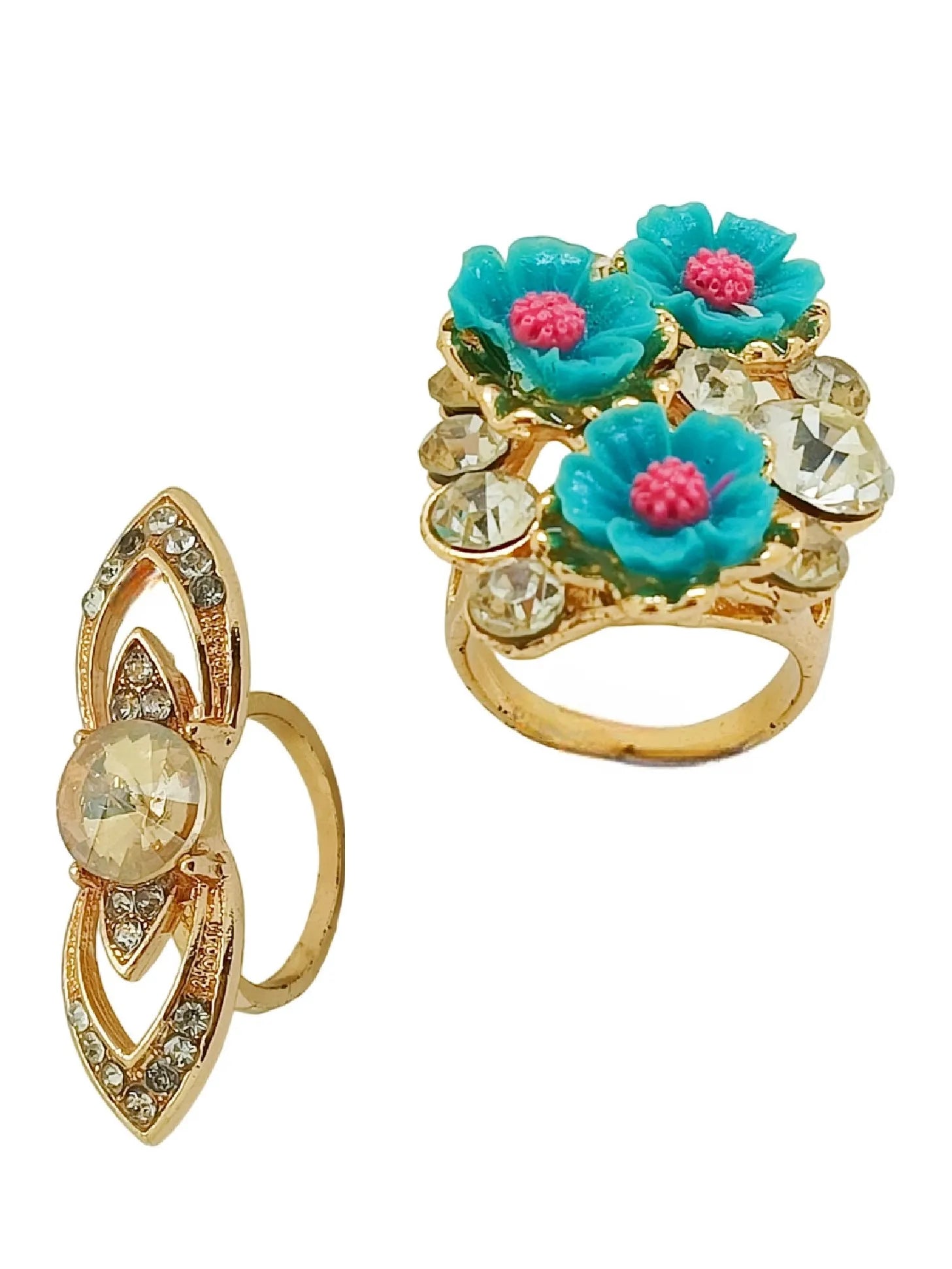 Set of 2 Gold-Plated CZ-Studded Finger Ring